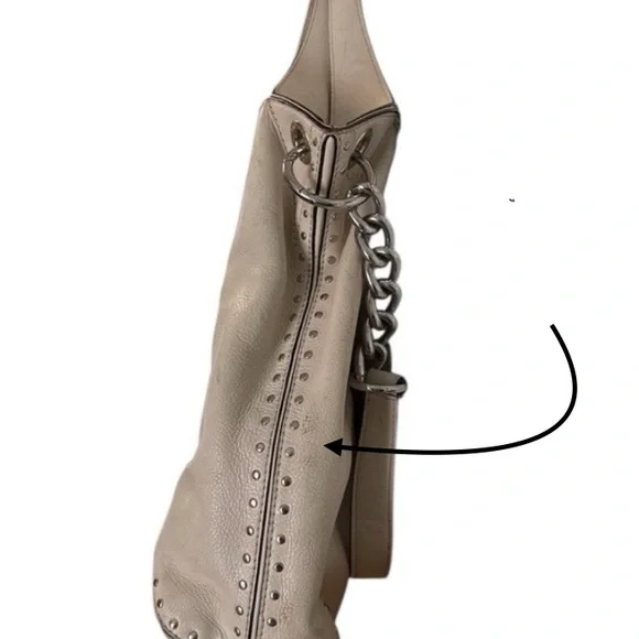 Leather Stud-Trim Hobo Bag in Light Gray - Picture 6 of 6